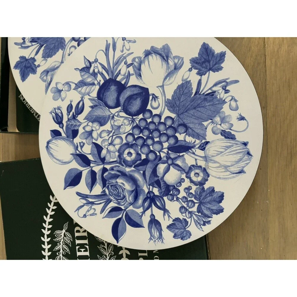 6 Portmeirion Harvest Blue Round Placemats Cork Back New Zealand Original Box